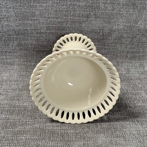 I. Godinger Co. Compote Pedestal Bowl White Porcelain Lace Cut Out Rim - Picture 10 of 15
